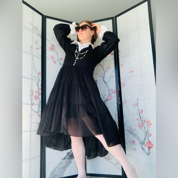 Olivaceous 🖤 NWT Bohemian Wednesday's Style Pitch Black Goth Dress - Picture 8 of 14